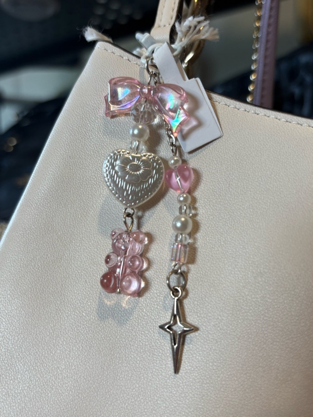 Iridescent Pink & Pearl Handmade Bag Charm/Keychain ✨💕